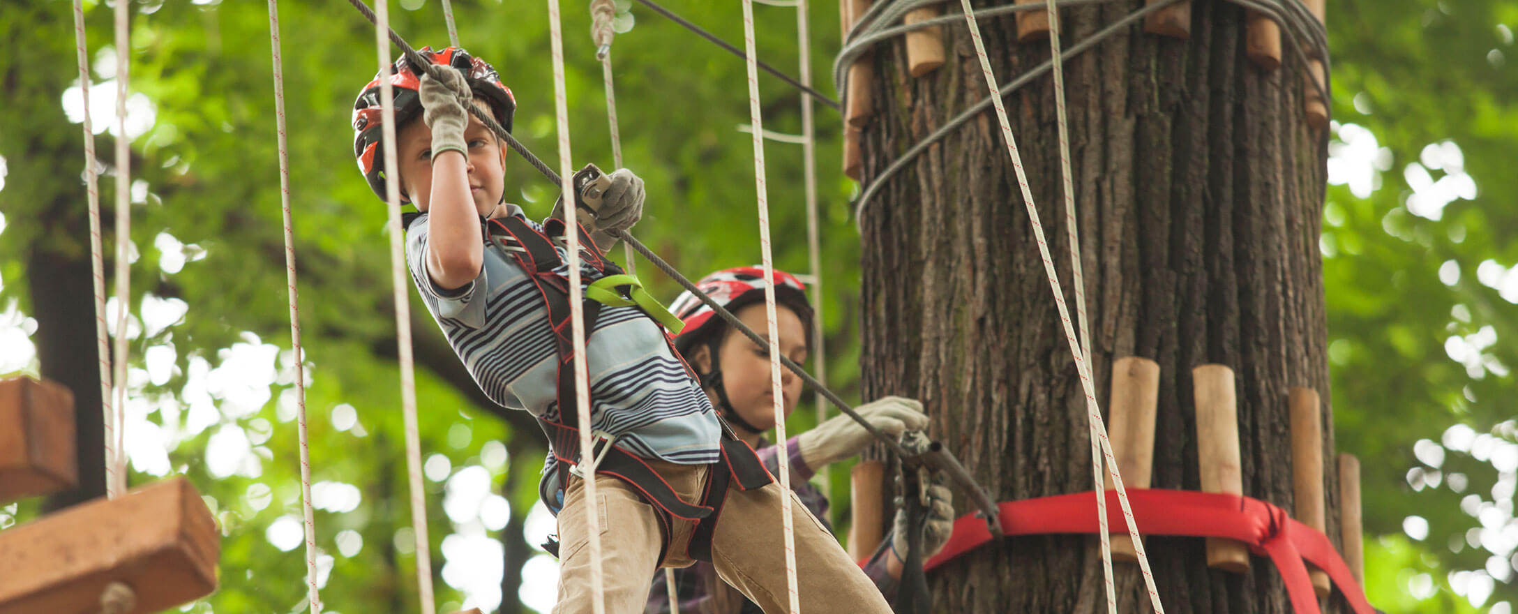 kinder machen sport im hochseilklettergarten