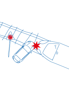 Illustration Auto stößt mit Zug zusammen